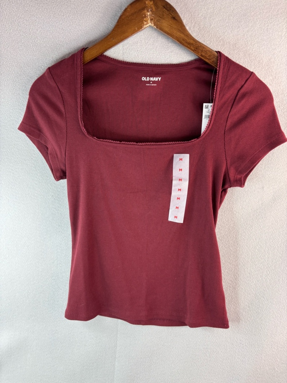 Old Navy M Micro Ribbed Square Neck Capped Sleeve Top - Wine - Picture 6 of 6